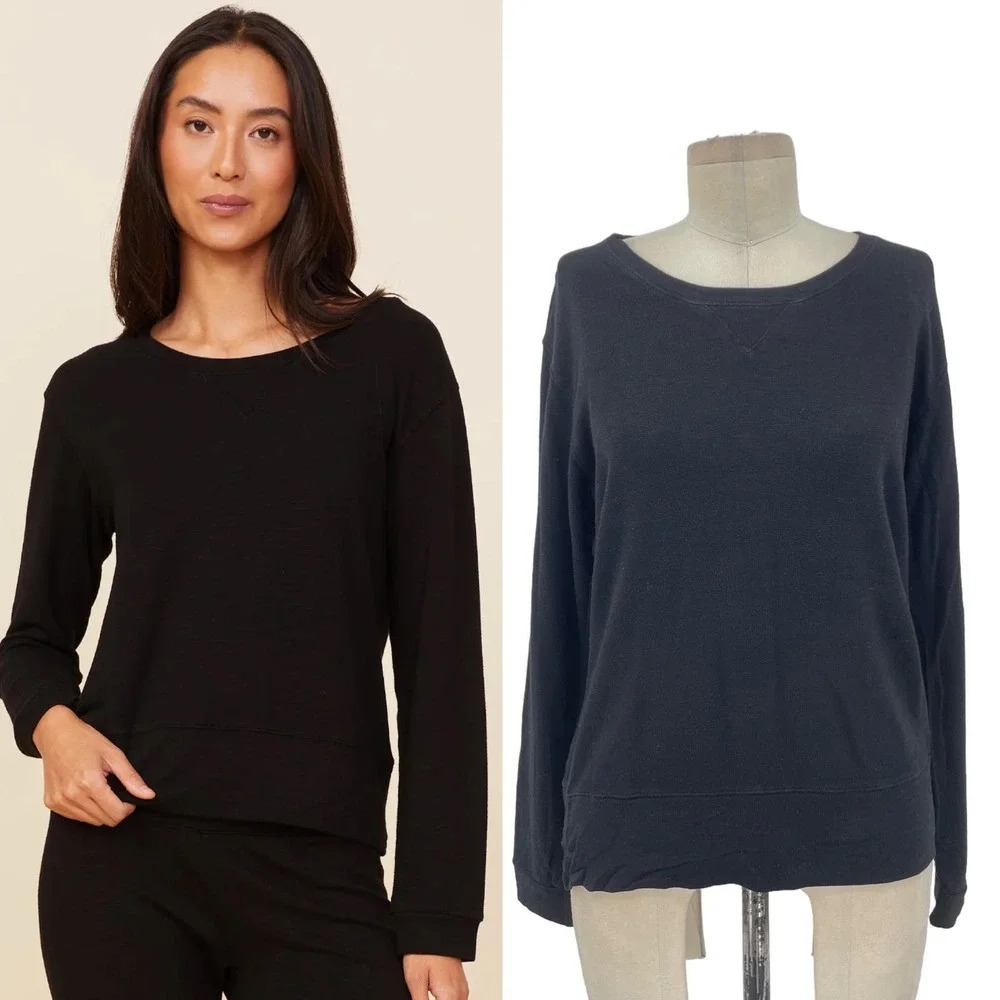 Monrow Classic Black‎ Crewneck Pullover Sweatshirt Size Medium